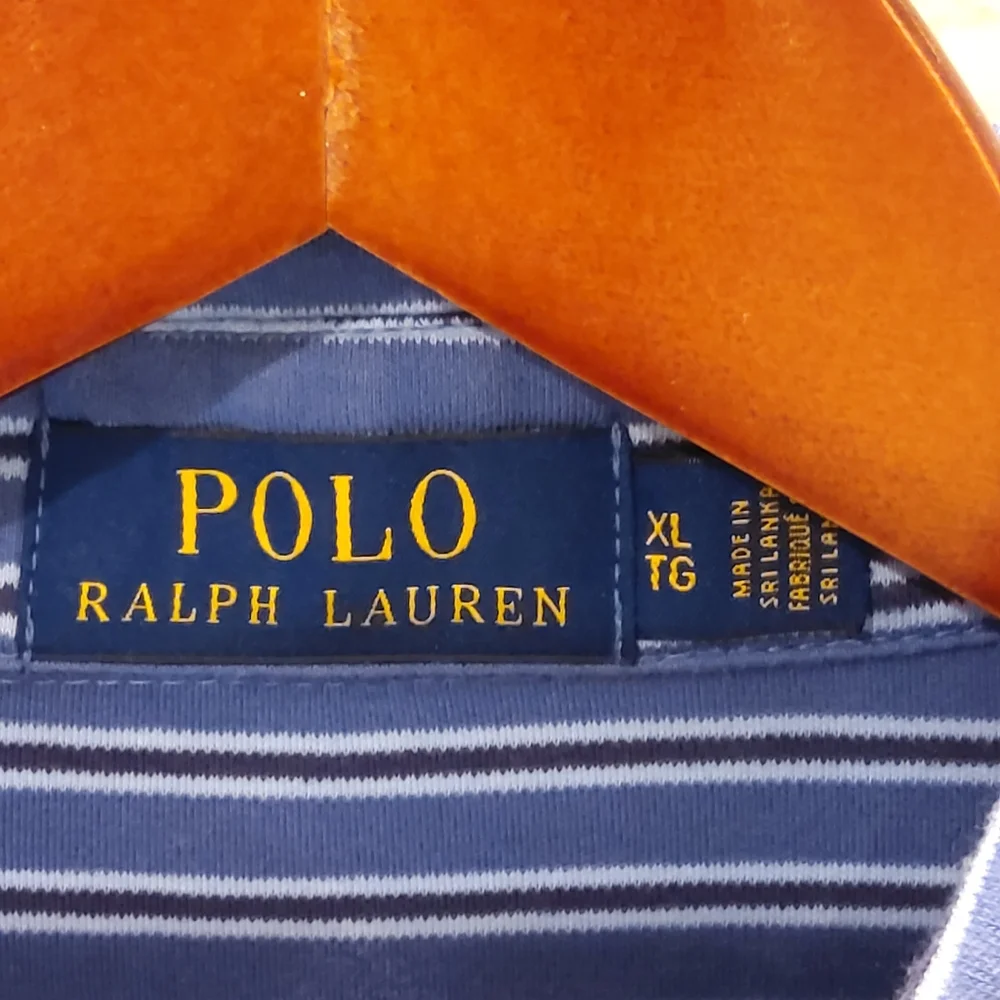 Polo Ralph Lauren Polo Shirt Blue w/Dk Blue &‎ Lt. Blue Stripes, XL